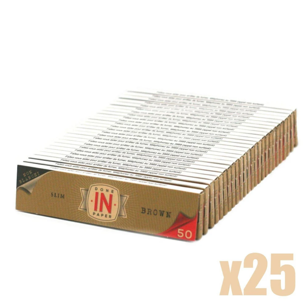 Lot De 25 Paquets De Feuilles Slim Brown DONE IN PAPER 1 Lot De 25 Paquets De Feuilles Slim Brown DONE IN PAPER